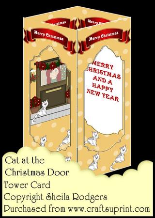 Tower Card - Cat at the Christmas Door