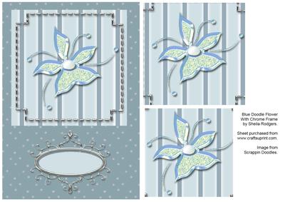 Blue Doodle Flower with Chrome Frame
