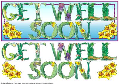 Large Dl Card Floral Text - Get Well Soon