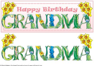 Large Dl Card Floral Text - Grandma