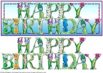 Large Dl Card Floral Text - Happy Birthday