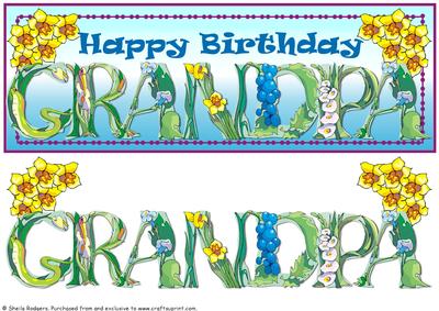 Large Dl Card Floral Text - Grandpa