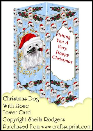 Tower Card - Christmas Dog with Rose