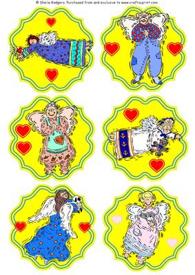 Set of 6 Angels with Heart Toppers