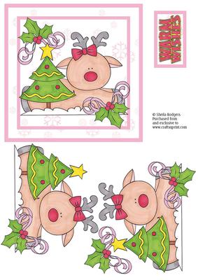 Square Christmas Card - Reindeer with Tree