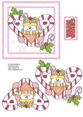 Square Christmas Card - Snowman with Candycanes