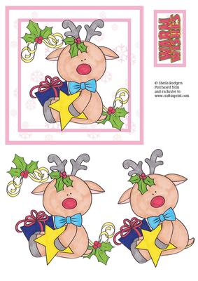 Square Christmas Card - Reindeer with Star