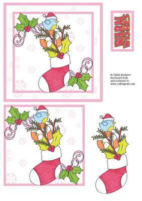 Square Christmas Card - Bluetit on Stocking