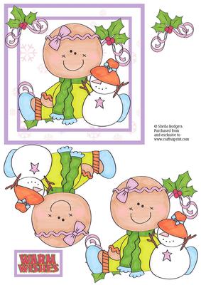 Square Christmas Card - Ginger with Snowman