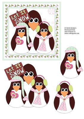 Square Christmas Card - Penguin Family