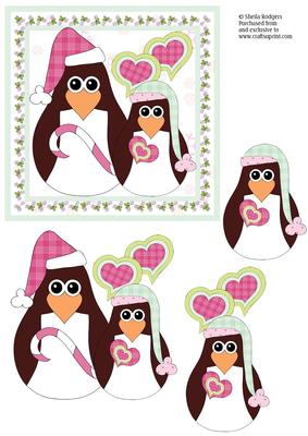 Square Christmas Card - Penguin Pair