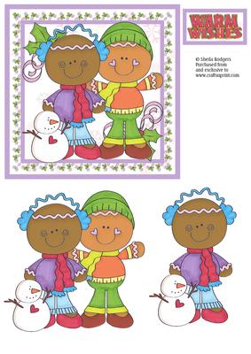 Square Christmas Card - Ginger Couple with Snowman