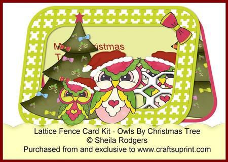 Lattice Fence Card Kit - Owls by Christmas Tree