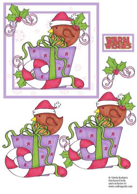 Square Christmas Card - Robin on Gift 2