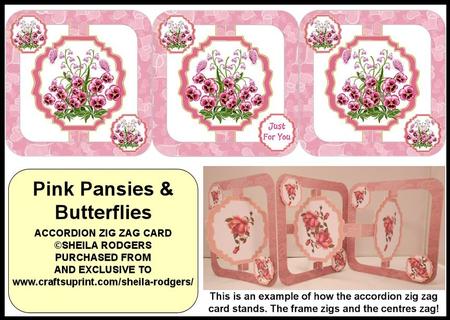 Accordion Zig Zag Card - Pink Pansies & Butterflies