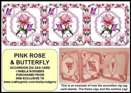 Accordion Zig Zag Card - Pink Rose and Butterfly