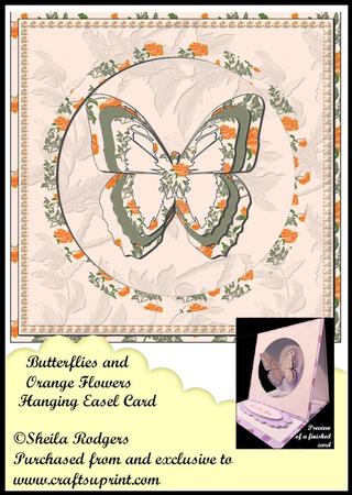 Hanging Easel Card - Butterflies and Orange Flowers