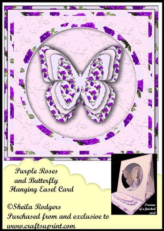 Hanging Easel Card - Purple Roses and Butterfly
