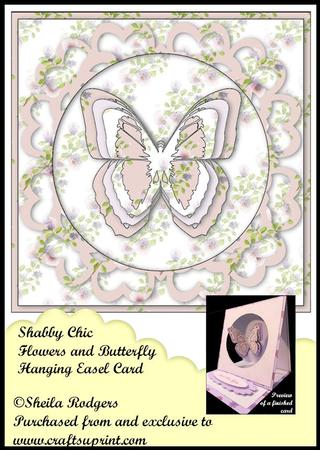 Hanging Easel Card - Shabby Chic Flowers and Butterfly