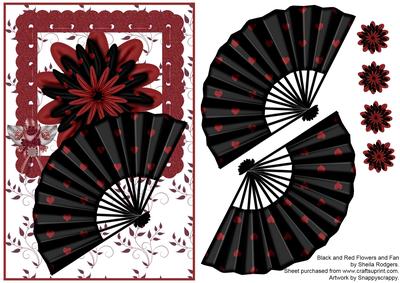 Black and Red Flowers and Fans