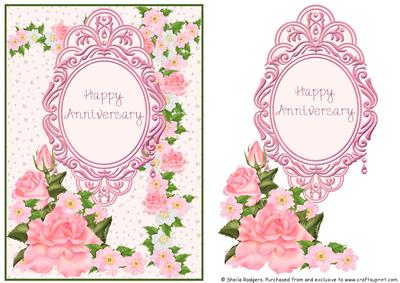 Anniversary Card - Pink Roses and Dogwood