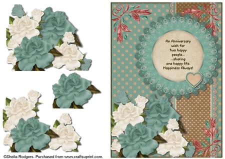Floral Anniversary Card Mini Kit - Teal Rose