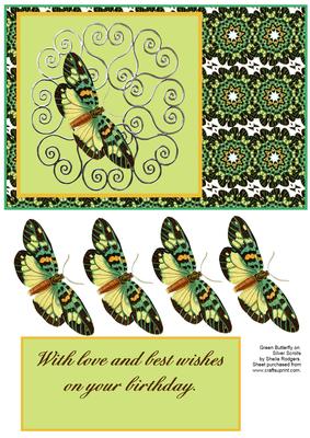 Green Butterfly on Silver Scrolls