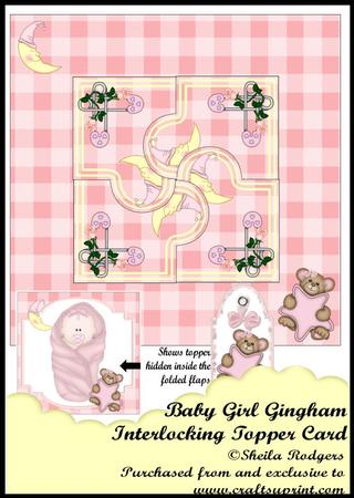 Interlocking Topper Card - Baby Girl Gingham