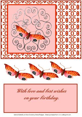 Salmon Butterfly on Silver Scrolls