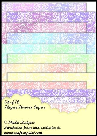 Set of 12 Filigree Flowers Papers