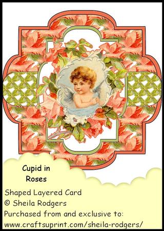 Shaped Layered Card - Cupid in Roses