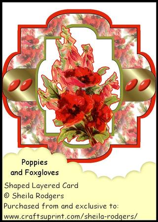 Shaped Layered Card - Poppies and Foxgloves