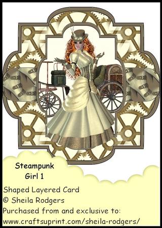 Shaped Layered Card - Steampunk Girl 1