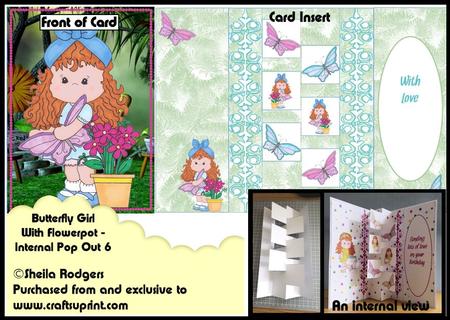 Internal Pop Out 6 Card - Butterfly Girl with Flowerpot