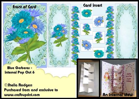 Internal Pop Out 6 Card - Blue Gerberas