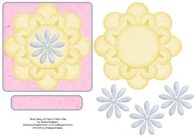 Blue Daisy on Fancy Yellow Mat