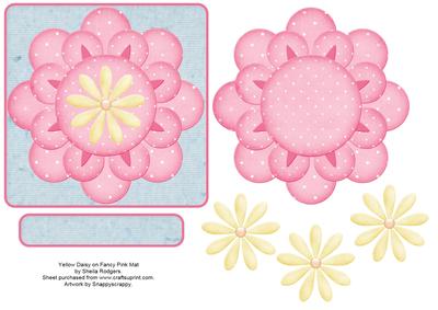 Yellow Daisy on Fancy Pink Mat