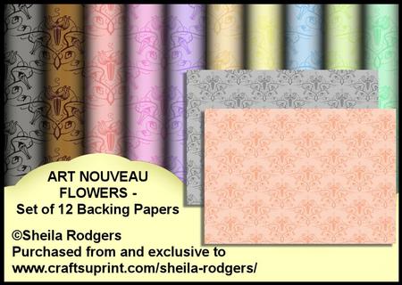 Art Nouveau Flowers - Set of 12 Backing Papers