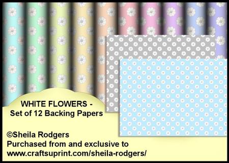 White Flowers - Set of 12 Backing Papers