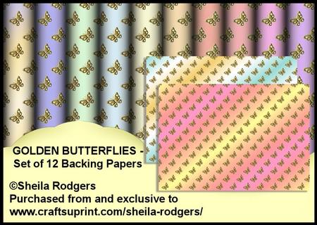 Golden Butterflies - Set of 12 Backing Papers