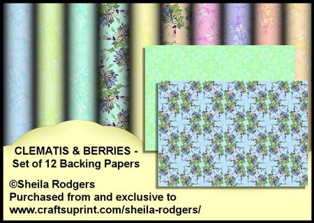 Clematis and Berries - Set of 12 Backing Papers