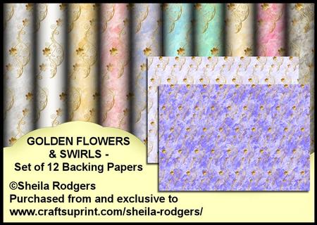 Golden Flowers and Swirls - Set of 12 Backing Papers