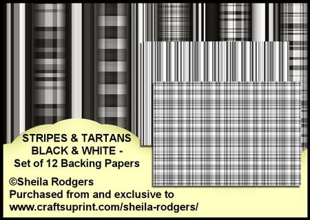 Stripes & Tartans Black & White - Set of 12 Backing Papers