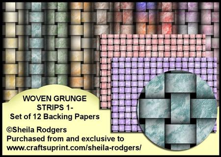 Woven Grunge Strips 1 - Set of 12 Backing Papers