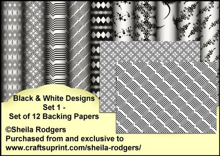 Black & White Designs Set 1 - Set of 12 Backing Papers