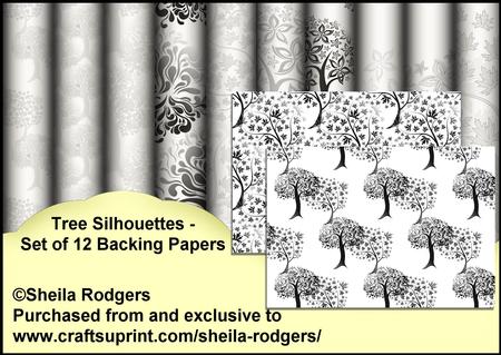 Tree Silhouettes - Set of 12 Backing Papers