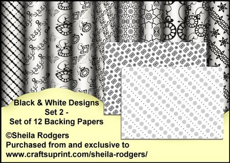 Black & White Designs Set 2 - Set of 12 Backing Papers