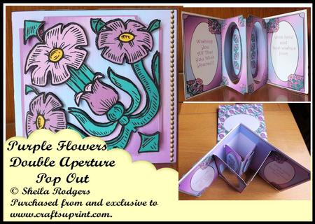 Purple Flowers - Double Aperture Pop Out Card