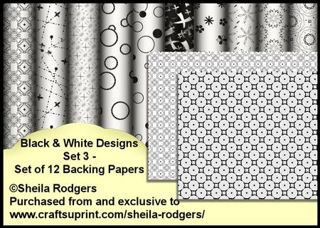 Black & White Designs Set 3 - Set of 12 Backing Papers