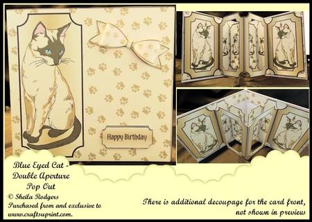 Blue Eyed Cat - Double Aperture Pop Out Card